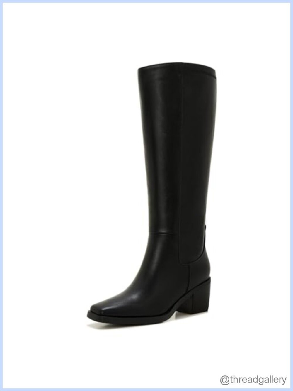 Wide Calf Knee High Boots Square Toe Low Heel Side Zipper Faux Leather